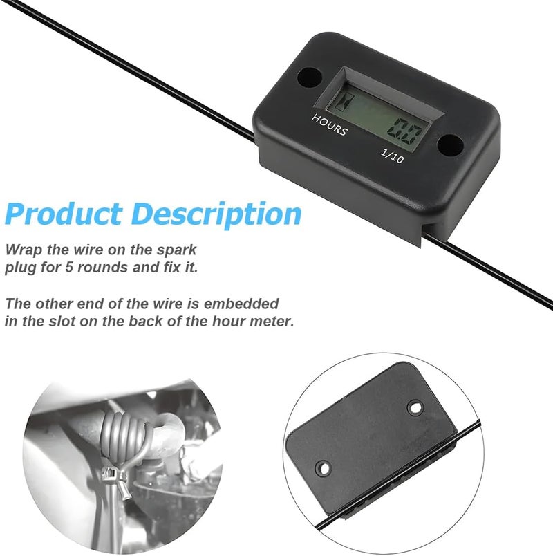 Bittwee Car Digital Inductive Hour Meter Waterproof IP68, for Gas Engine Generator Temperature Gauge Lawn Mower Land Trimmer UTV Brush Cutter Tractor ATV Boat Outboard Motorcycle Dirt Bike (Orange) - Image 4